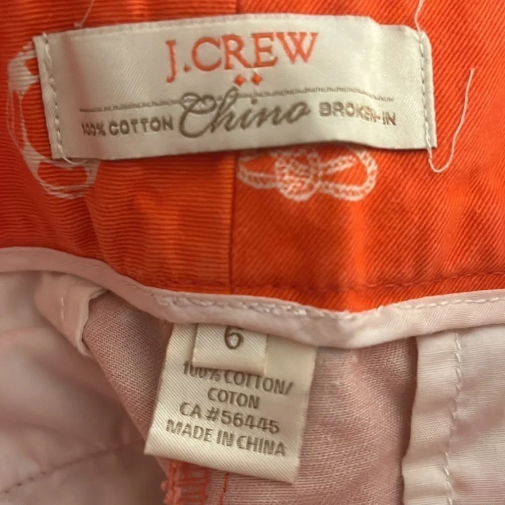 J. Crew 100% Cotton Chino Broken-In Nautical Print coral shorts women’s Sz‎ 6